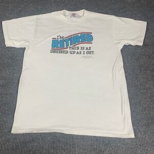 VTG Jerzees T Shirt Mens Large White Short Sleeve Retired Funny Humor Y2K Retro